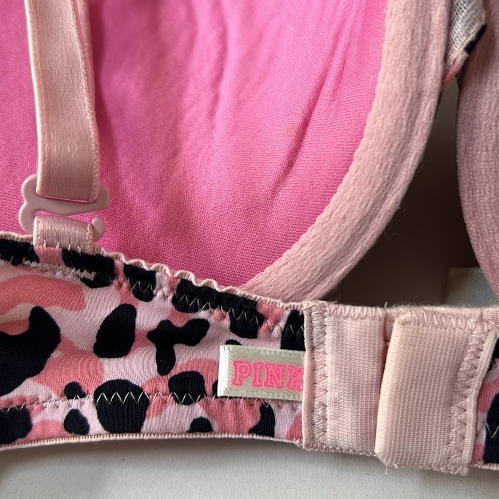 PINK Victoria’s Secret Wear Everywhere Push Up Bra, barbie pink leopard size 32D - Picture 4 of 12